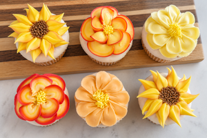 Decorated Fall Flower Cupcakes